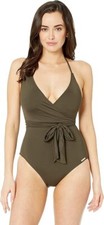 VInce Camuto E2542 Women's Bonsai V-Neck Wrap-Tie One-Piece Swimsuit Size 14