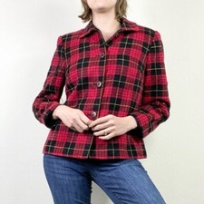 Vintage Sag Harbor Red Black Plaid Blazer Jacket Size 8