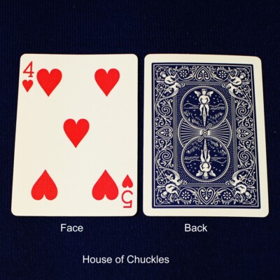 4 of Hearts / 5 of Hearts - Mis-Indexed Blue Bicycle Printed Gaff Playing Card