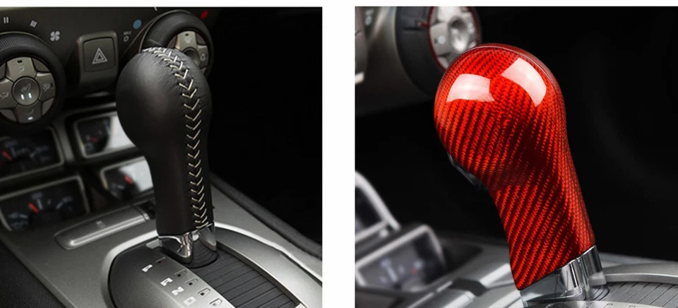Para 10-15 Chevrolet Camaro vermelho fibra de carbono real botão de câmbio tampa de cabeça acabamento - Imagem 3 de 4