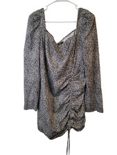 Pretty Little Thing Size 16 Tunic Dress Ruched Animal Print Black White
