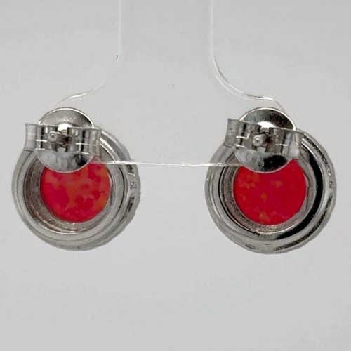 Pink FIRE OPAL Round Stud / Post Earrings 24 CZ 925 STERLING SILVER Rhodium 685e - Picture 6 of 10