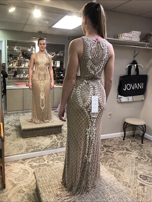Nude With White Beads Prom Dress/ Gown Size 6 Not Hemmed | eBay