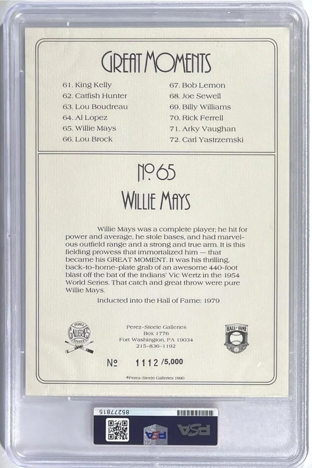 Willie Mays - Perez Steele Great Moments -  🔥 Autographed 🔥 GEM MT 10 🔥 - Image 2 of 2
