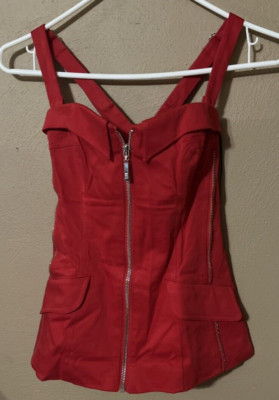 Bebe Women's Red Full Front Zip Party Corset Tank Top - Size XXS