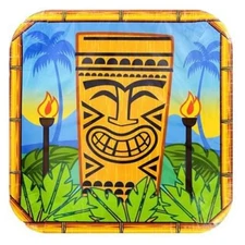 14 Tiki Party Plates - Tropical Luau paper dinnerware, Hawaiian Theme