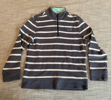 Vineyard Vines Boys Size 5 Gray And White Striped 1/4 zip Pull Over
