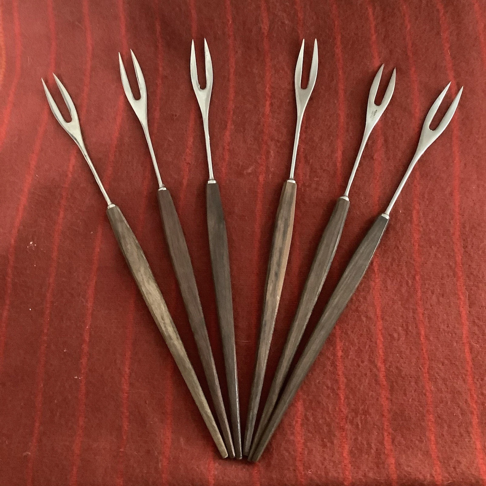 MCM Teak Wood Fondue Forks Stainless Steel Japan Danish Modern Set of 6- 11"