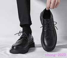 Chic Mens Lace Up Faux Leather Carved Platform Brogue Casual Formal Party Shoes