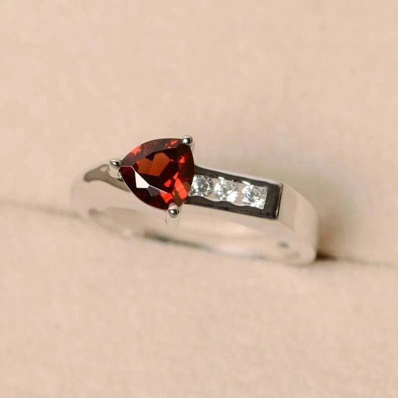 1.00 Ct Trilli Natura Garnet Diamond Bridal Ring 14K Solid White Gold Size All - Image 3 of 4