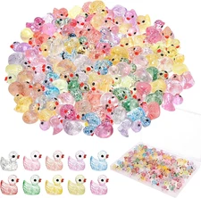 120 Pcs Mini Resin Ducks Glitter Duck Tiny Rubber Ducks to Hide Small Duck Anima