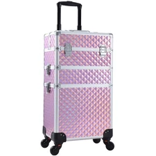 3 in 1 Professional Rolling Makeup Train Case Aluminum Trolley Case with 360°...