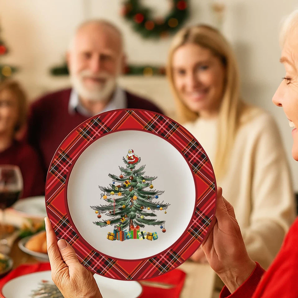 Christmas Tree Plates Set of 4, Christmas Dinner Plates with Red Edge, Xmas P... - Image 2 of 4