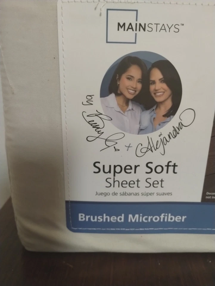 Juego de sábanas de microfibra cepillada súper suave Mainstays Twin XL Sea Shell blanco Foto 3 de 4