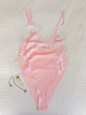 Vintage Victorias Secret Light Pink Lace Gold Label Body Suit Size Small