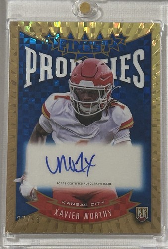 2024 Topps Finest Prodigies Autos Xavier Worthy Blue Checkerboard Refractor /99
