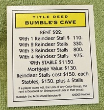 Monopoly Rudolph The Red-Nosed Reindeer 2005 Ed. Bumble’s Cave Card