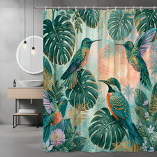 Tropical Hummingbird Shower Curtain Palm Leaf Print
