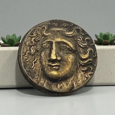 Novelty Antiqued Silver-Plated Ancient Gorgon Head & Bull Coin