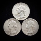 90% Silver - $0.75 FV - 3 Coins -  1964 Washington Quarter  - 15-23
