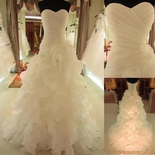 Strapless Pleated Wedding Gowns With Ruffles Tired Train Bridal Party Dresses