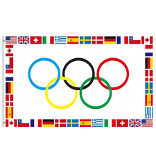 Large Olympic Flag 5Ftx3Ft,Oly Decorations Banner,Big Oly Flag for Olympic 2024 