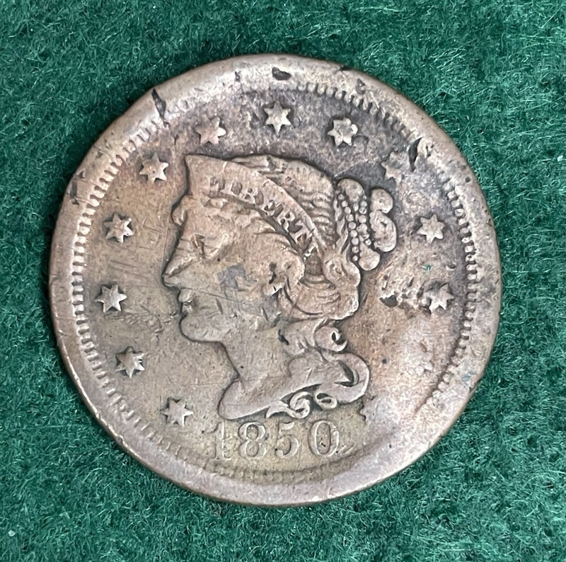 1850 Braided Hair Cent (BENT)