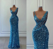 Sequined Prom Dresses Sexy Sleeveless Mermaid Evening Gowns Bling Beads Sequins