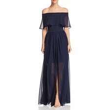 AQUA Women's Formal Dress Size 4 Blue Chiffon Off the Shoulder Long A-Line Gown