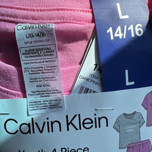 Calvin Klein Sleep Pajama Set Youth large 14/16 Girls 4 Piece Pink/Charcoal New - Picture 3 of 3