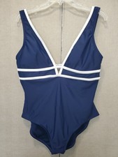 Jantzen Women's Blue with White Trim One Piece Swimsuit Size 14