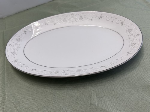 10" Platter by M Fine China Japan "bonwitt " 3903 Delicate Scroll Platinum Rim - Picture 4 of 5