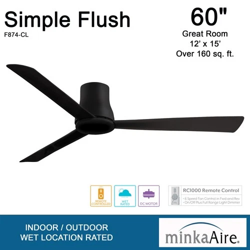 MinkaAire Simple Flush 60 Simple Flush 60" 3 Blade Indoor / - Picture 6 of 8