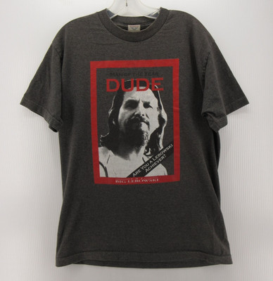 VINTAGE The Big Lebowski Shirt Men Medium Gray Jeff Bridges The Dude Movie Y2K *