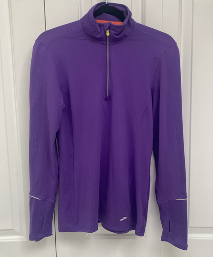 Brooks Running Women's Medium Half Zip Athletic Stretch Top Thumb Holes Pocket