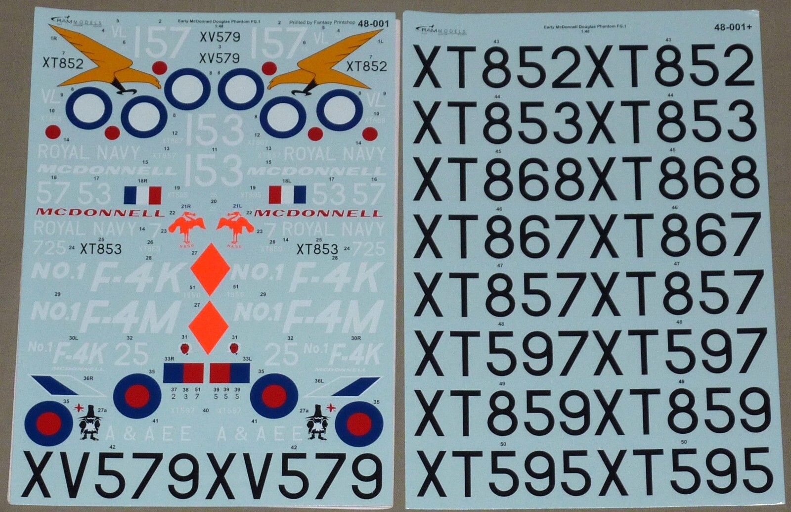 RAM Decals 48001 F4K F4M Phantom FGR.1 FGR.2 Early decal sheet in 1