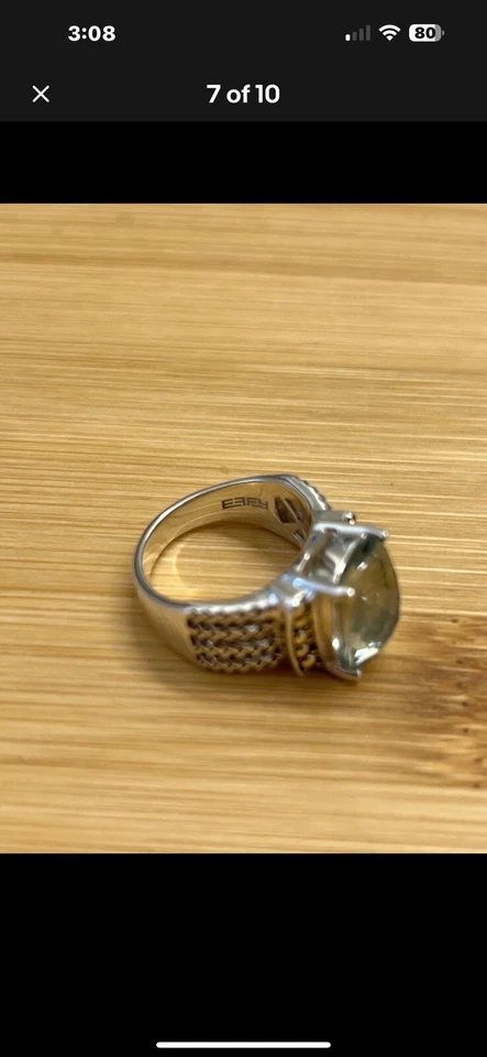 Коктейльное кольцо Effy из чистого серебра и желтого золота 18 карат с празиолитом размер 7 б/у в отличном состоянии - Изображение 3 из 4