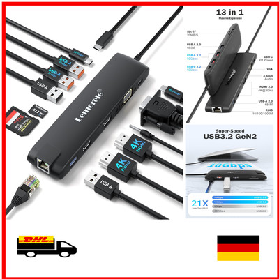 Lemorele 2024 Upgrade USB C Docking Station mit 10 Gbps und 5 Anschlüssen für...