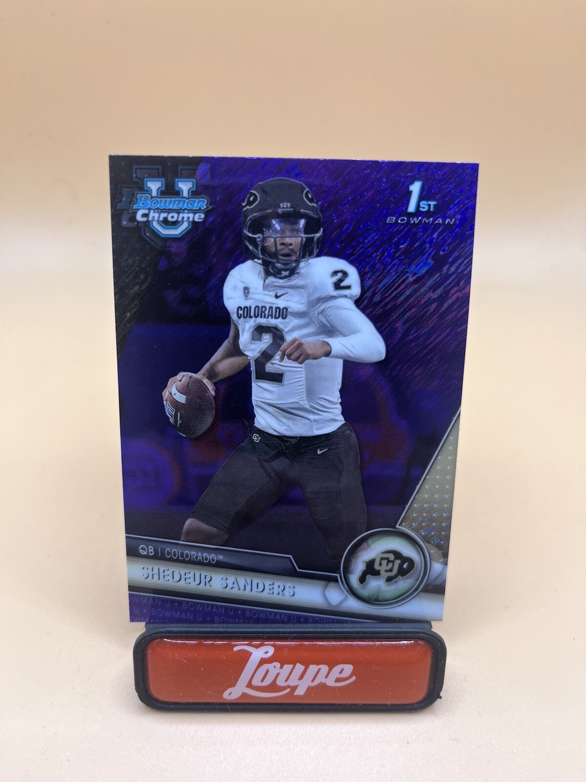 Shedeur Sanders 2023 Bowman Chrome University 1st Bowman Purple Shimmer Colorado