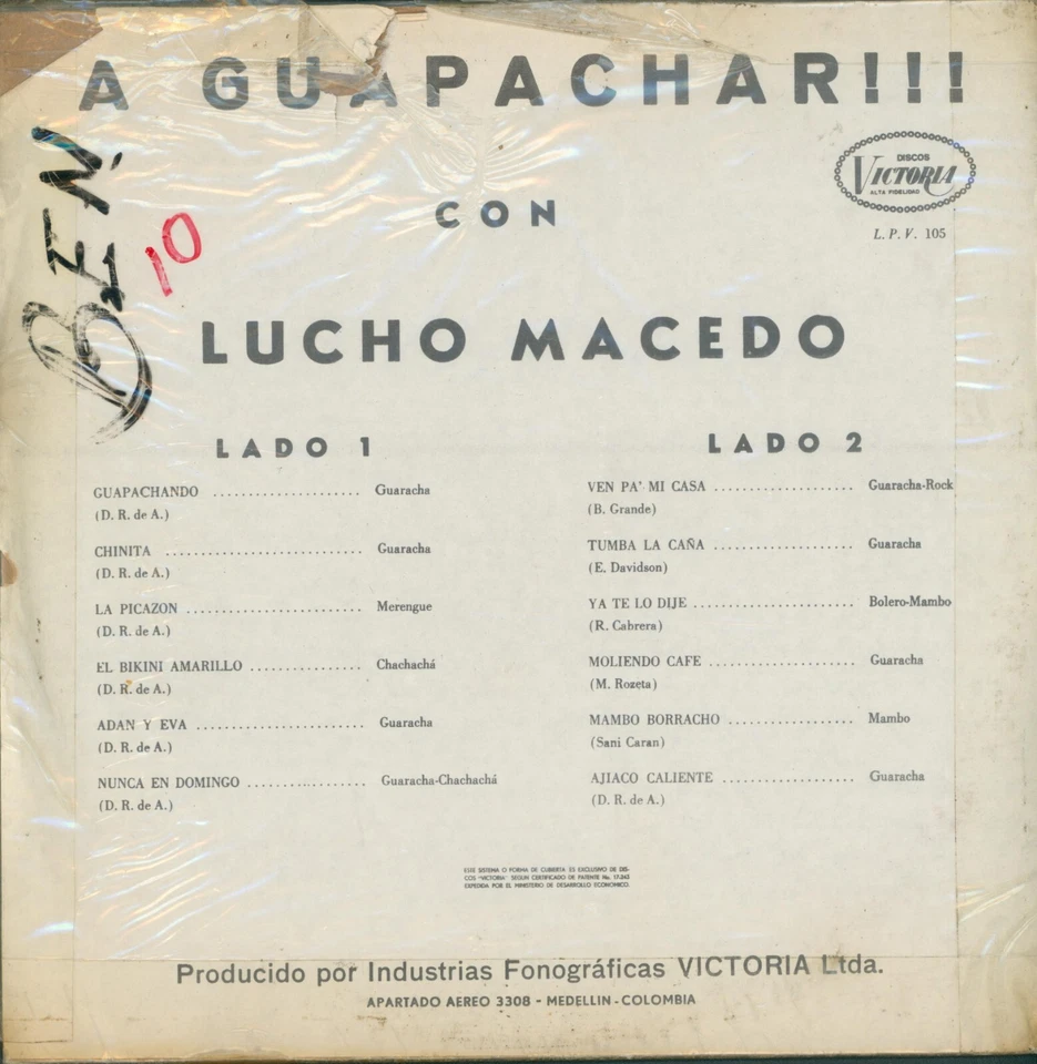 LUCHO MACEDO Y SU SONORA - A GUAPACHAR CON LUCHO MACEDO - LP VICTORIA COLOMBIA - Image 2 of 2