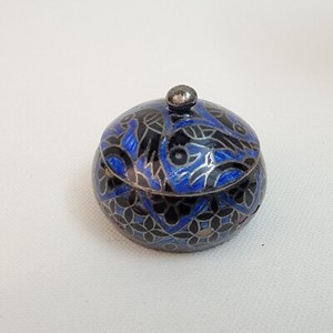 Vintage STERLING SILVER 925 Cloisonne Enameled Tiny Pill Snuff Trinket Box WOW