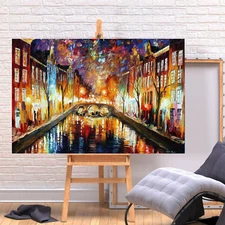 Leonid Afremov NIGHT AMSTERDAM 30"x24" LIMITED EDITION GICLEE ORIGINAL