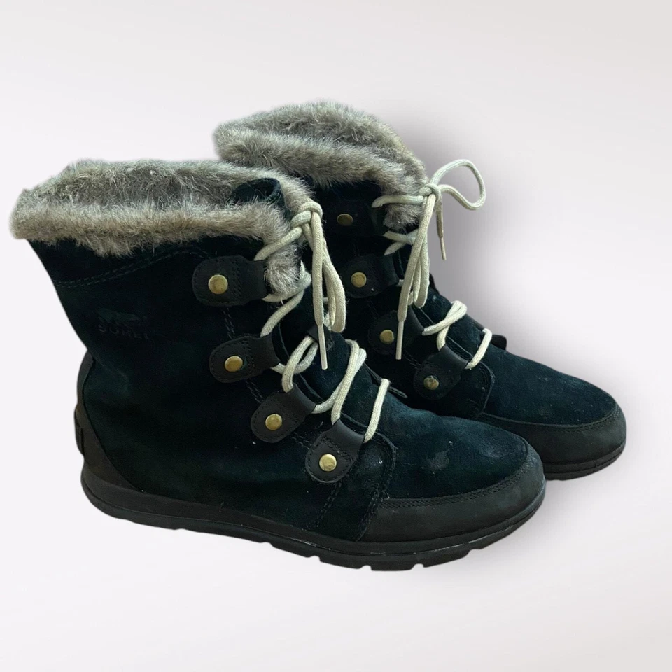 Sorel Women’s Black Suede Lace up Fur trim Explorer Joan Boot Size US 11 - Image 3 of 4