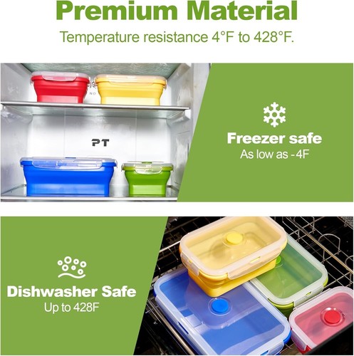 Set of 4 Collapsible Silicone Food Storage Container Meal Box Bento Lunch Boxes - Picture 5 of 7