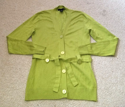 Womens Sweater-GRACE ELEMENTS-lime green rayon stretch vneck button cardigan-S