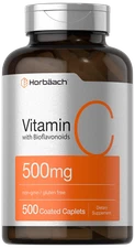 Vitamin C with Bioflavonoids 500mg | 500 Caplets | with Rose Hips | by Horbaach