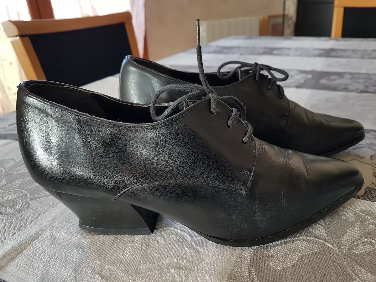 Escarpins lacet noir en Cuir de veau T36 VINTAGE ann e 80 TBE