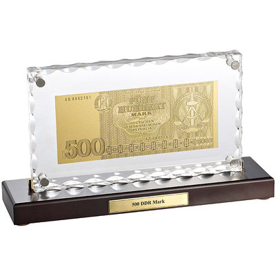 St. Leonhard Vergoldete Banknoten-Replik 500 DDR-Mark mit Aufsteller