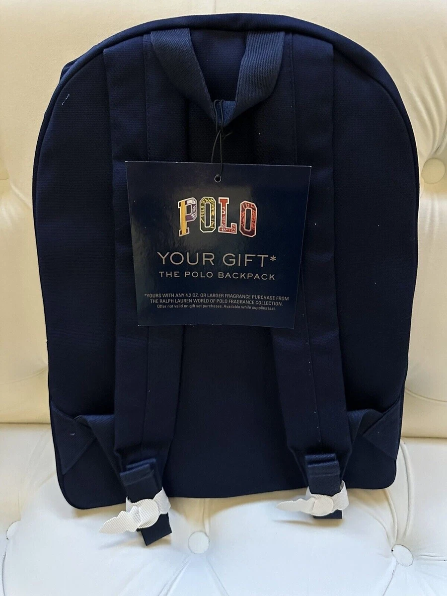 Polo Ralph Lauren Blue Backpack Colorful Patch Letter Logo Zip 