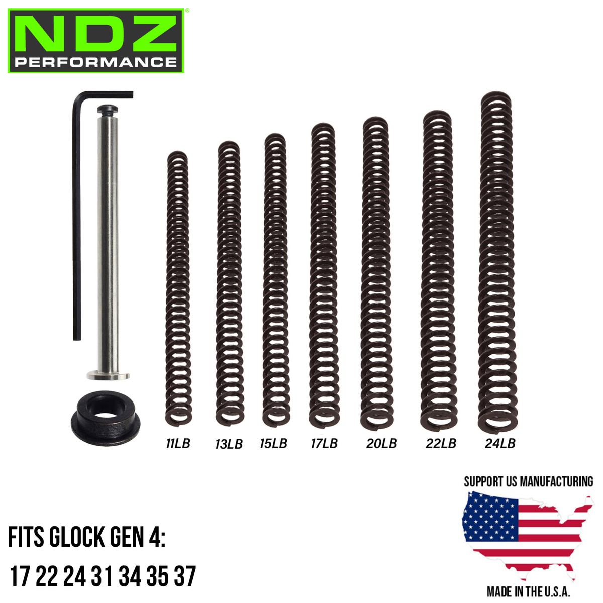 NDZ Glock 17 22 24 31 34 35 37 Gen 4 Guide Rod Assembly Tuner Pack